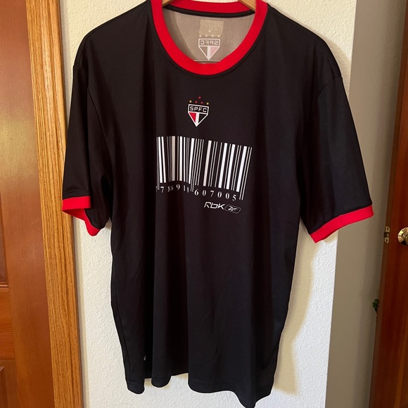 São Paulo FC SPFC Reebok Barcode Jersey XXL Black Red Brazil Football Soccer - Picture 1 of 5